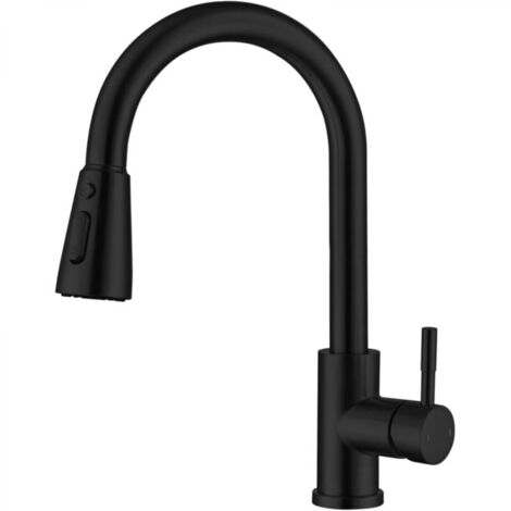 Robinet de cuisine, poignée unique en acier inoxydable avec douchette, noir (1/4)
