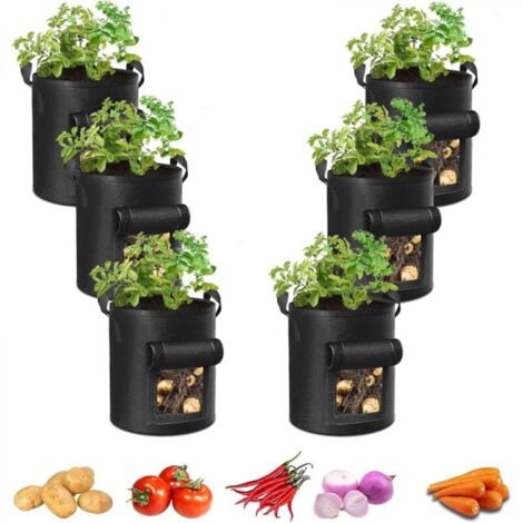 Lot de 6 sacs de plantation de pommes de terre noirs (35 x 30 x 30 cm), jardinière en tissu durable avec poignée, jardinière non tissée épaisse de 280 g (1/5)
