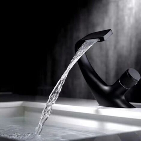 Robinet Lavabo Noir-Mitigeur de Salle de Bain-Robinet Cascade pour Vasque Solide-Robinetterie de Super Qualité(Noir)A (1/3)