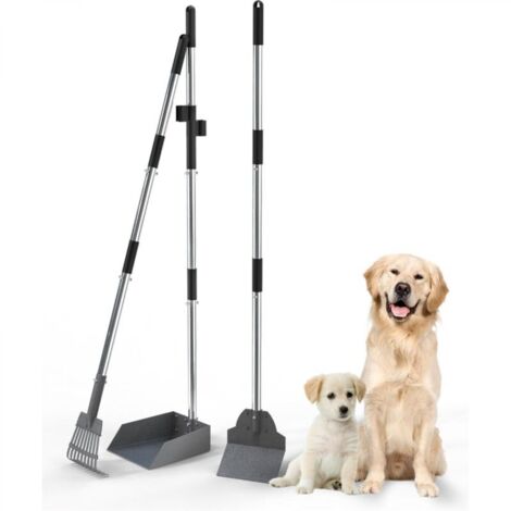 Lot de 3 pelles à déjections canines, plateau en métal inox, pelle à long manche (1/5)