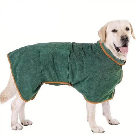 Serviette de bain verte pour animaux, taille XL, recommandée pour les animaux pesant entre 32 et 41 kg. Un peignoir doux et à séchage rapide. (1/5)