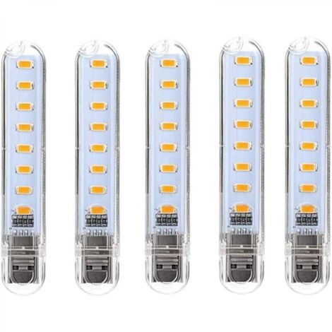 Lampe LED USB, mini lampe LED USB portable, 5 pièces, pour clavier d'ordinateur, PC, batterie externe (blanc froid) [Classe énergétique G] (1/5)