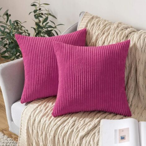 Lot de 2 Decorative Housse de Coussin en Velours Côtelé Canapé Taie d'oreiller Douce pour Maison Salon Chambre Lit Clic Clac 45x45cm Fushia (1/5)