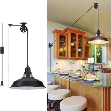 Lampe suspendue à poulie noire de style industriel avec cordon d'alimentation, applique murale à poulie adaptée à la cuisine et à la chambre (1/5)