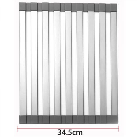 Grand égouttoir à vaisselle enroulable, couvercle d'évier, accessoires d'évier de cuisine, égouttoir à vaisselle en aluminium enroulable, pliable, enroulable (48 × 34,5 cm) (1/5)