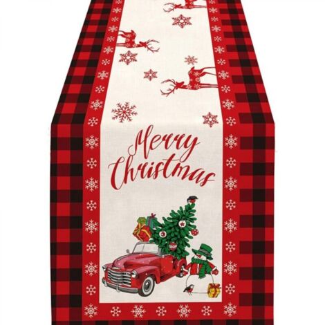Chemin de table à paillettes pour décorations de fêtes, chemin de table de Noël, coussin en tissu imprimé pour décoration d'intérieur, chemin de table chaud (motif : voiture) (1/4)