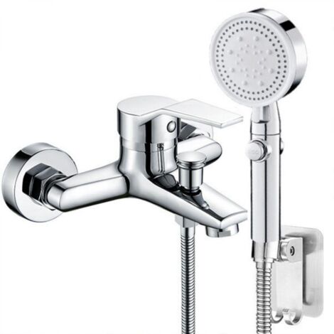 Robinet Baignoire avec Douchette Mitigeur,Monocommande de Bain avec 5 Modes,1 tuyau,pour Baignoire Salle de Bain,argent (1/5)