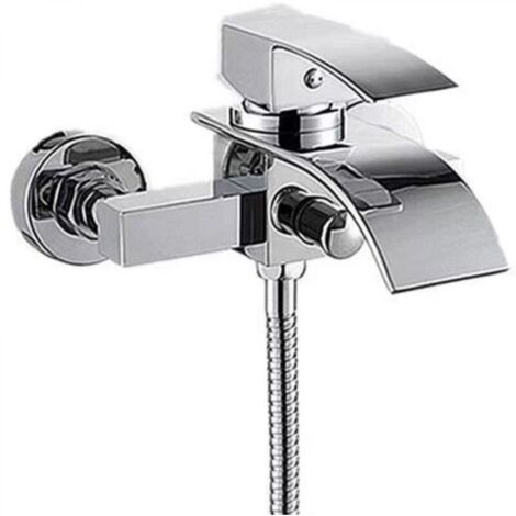 Robinet Baignoire Douche - Design Cascade, Mitigeur Monocommande en Laiton avec Commutateur de Pression pour Baignoire et Douche, Mitigeur Baignoire Montage Facile,argent (1/4)