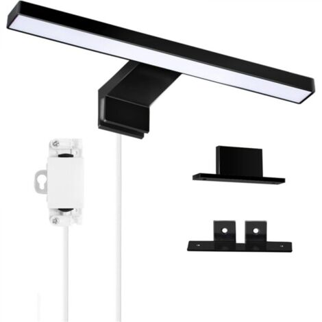 Lampe Miroir Salle de Bain 8W 60CM 680LM 230V 6000K,IP44 Imperméable Classe II en 3 en 1 Miroir Lumineux LED,Non Scintillement,Pince sur Miroir, Armoire,Mur Lampe LED 600mm,Noir (1/5)