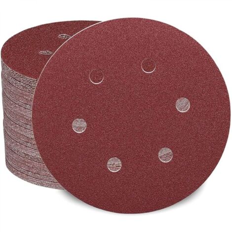 100 pièces Disque de Ponçage 150mm Grain 40/60/80/120/180/240/320/400/600/1000 Grains 6 trous Idéal pour Poncer/Polir/Dérouiller (1/5)