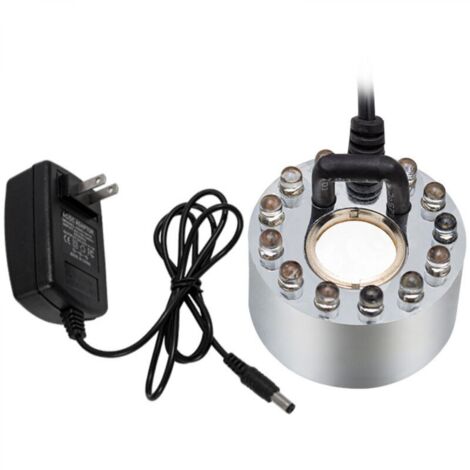 Brumisateur ultrasonique avec 12 LED colorées (20 mm), machine à brouillard 24 V pour fontaines et bassins, brumisateur ultrasonique pour aquariums de rocaille (avec adaptateur), pulvérisateur (1/5)