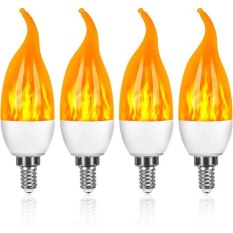 Lot de 4 ampoules LED flamme E14 3 W avec 1 mode d'éclairage, décoratives pour Halloween, Noël, la Saint-Valentin et les mariages. (1/4)
