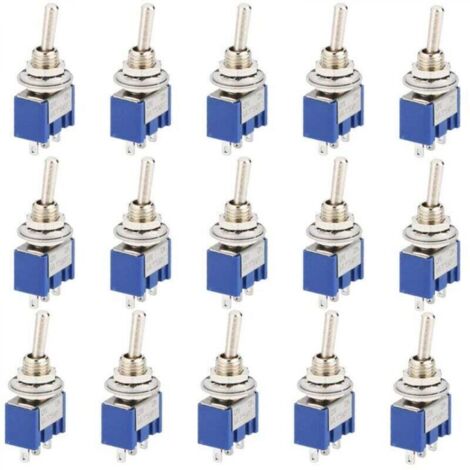 15 Pièce Mini Interrupteur à Bascule, AC 125V 6A ON-OFF 3 Broches 2 Position SPDT Interrupteur a Bascule Autobloquant pour Pièces D'auto Bleu (1/5)