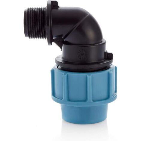 Raccord réducteur à compression coudé à 90 degrés en plastique MDPE PE 1/2" femelle 20 mm (1/3)