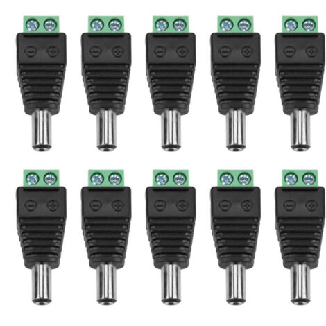 Connecteur Mâle Prise Set 12v Dc (5.5 x 2.1 Mm) 2 Broches Dc Power Jack Adaptateur Vis Borne Connecteur Pour Cctv Caméra Led Bande(10 Pièces) (1/5)