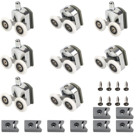 Rouleaux de Porte de Douche, 23mm Roulettes Doubles de Rechange pour la maison roulettes de rechange pour porte de douche coulissante(4 Rouleaux Supérieurs et 4 Rouleaux Inférieurs) (1/5)