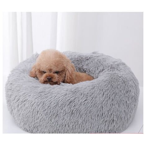Tapis, coussin et matelas pour chien,Niche en Peluche et-Lit apaisant en Forme de Donut,Anti-anxiété-Lit Confortable pour Chiens de Taille Moyenne-Sommeil amélioré100 cm de diamètre extérieur, Gris C (1/2)