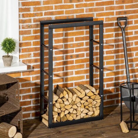 Range bûches Etagère porte bois de cheminée porte-bûches design contemporain charge max. 100 Kg dim. 60L x 25l x 100H cm métal noirRangement bois de chauffage (1/5)