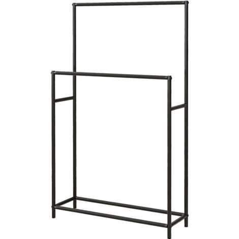 Porte-serviette Porte-serviettes sur pied, 2 barres, antirouille, 66 x 20 x 110 cm, noir (1/5)