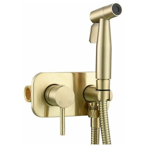 Kit de douchette WC comprenant un pulvérisateur bidet en laiton pour une hygiène personnelle, à fixer au mur avec une finition en or. (1/5)