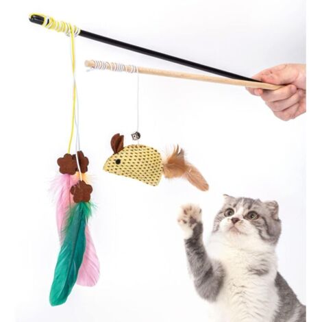 Lot de 2 bâtons pour chats, jouet à plumes interactif, stylo pour chats, fabricant de jouets pour chats (1/5)
