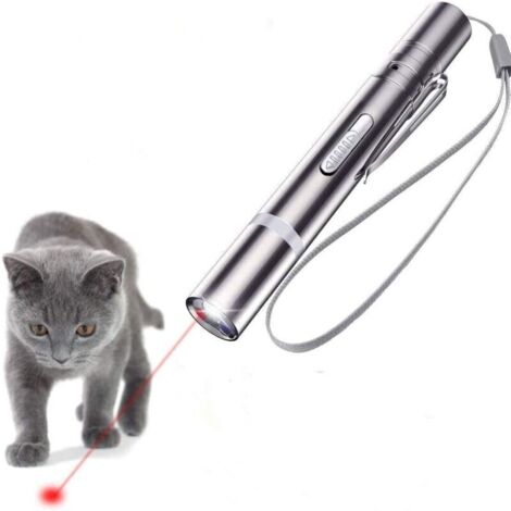 Jouets de Chat Pointeur de LED Jouets interactifs pour Chats,USB Rechargeable 4en1 Mini Lampe de Poche+Lumière Rouge+Lumière UV+Transformer Le Motif Formation pour Chat Chien Chase (1/5)