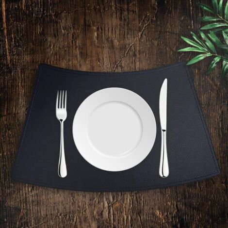 Lot de 4 sets de table en cuir synthétique - 50 × 30 cm - Anti-taches - Antidérapants - Imperméables - Lavables - Couleur Noir (1/5)