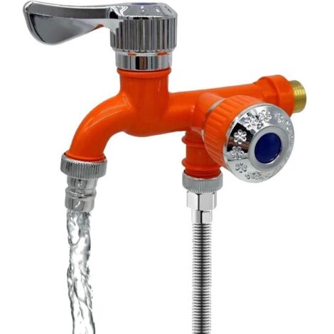 Robinet d'eau multifonction 2 en 1 avec deux vannes, Mitigeur de lavabo, robinet inverseur et séparateur - Orange (1/5)