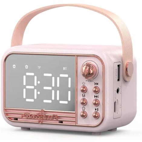 Enceinte Bluetooth rétro, enceinte Bluetooth portable sans fil vintage avec réveil, volume puissant, compatible carte TF, clé USB, entrée AUX, style ancien, pour cuisine, chambre, maison, extérieur (r