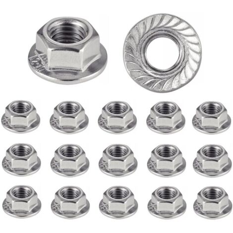 Ecrou INOX à embase crantée M4 écrous rondelle à bride pour vis Ø 4mm Autobloquant Hexagonal DIN 6923 / ISO 4161 Acier inoxydable A2 (V2A / 304) Ecrou de sécurité : LOT DE 20 Pcs (1/5)