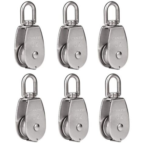 Lot de 6 poulies de levage m32 chargeant 250 kg, bloc de poulie de corde de levage pivotant en acier inoxydable 304 robuste