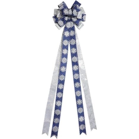 Nain de Noël à suspendre, grand nœud 33 x 113 cm, décorations pour sapin de Noël, paillettes d'hiver, bleu, or et champagne