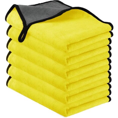 Chiffons de nettoyage en microfibre, lot de 6, 30 x 40 cm, ultra-épais et super absorbants, pour le lavage, le séchage et le polissage de votre voiture (jaune). (1/5)