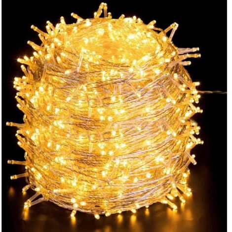 Guirlande lumineuse de Noël extérieure de 100 m, 1000 LED, blanc chaud, alimentation secteur, 8 modes, étanche IP44, pour fêtes, mariages, jardins, bars [Classe énergétique F] (1/5)