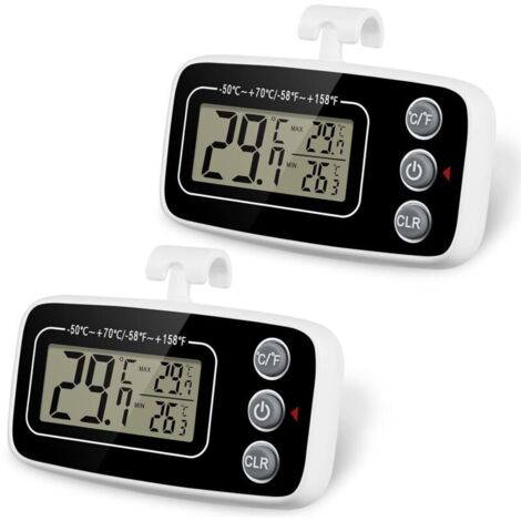 Thermomètre pour réfrigérateur, lot de 2 thermomètres étanches pour congélateur avec crochet, fonction d'enregistrement des températures maximales et minimales, écran LCD facile à lire, idéal pour la (1/5)
