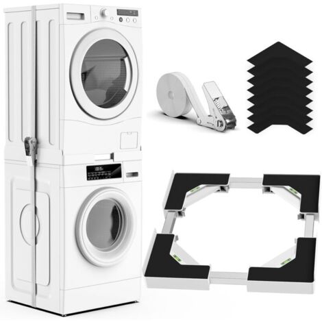 Kit de superposition de lave-linge et sèche-linge universel, taille de cadre de superposition réglable, convient aux machines à laver et sèche-linge de 45 à 68 cm (blanc) [Classe d'efficacité énergéti (1/5)