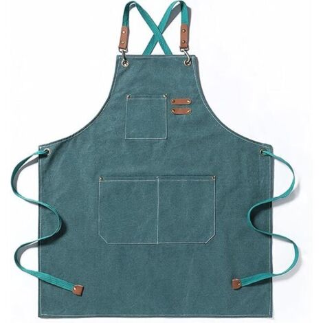Tablier de cuisine/jardinage en toile de coton avec grandes poches pour hommes et femmes, tablier de cuisine robuste et ajustable – Vert (1/5)