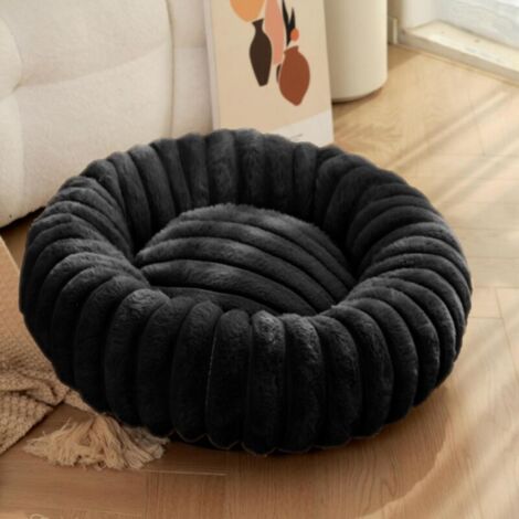 Lit rond en tissu doux noir de 40 cm de diamètre pour chat et chien, lit extra large pour chat, lit chaud pour chien d'hiver (1/5)