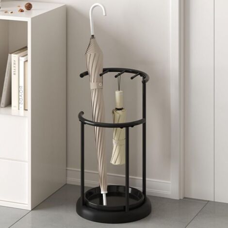 Porte-parapluie cylindrique en métal de grande capacité, seau à parapluie moderne avec cadre en métal, support de rangement pour parapluies (noir) (1/5)