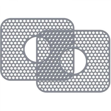 Tapis de protection en silicone pour évier, 34,3 x 29,5 cm, égouttoir à vaisselle, protège l'évier des taches, des rayures(2 pièces, gris) (1/5)