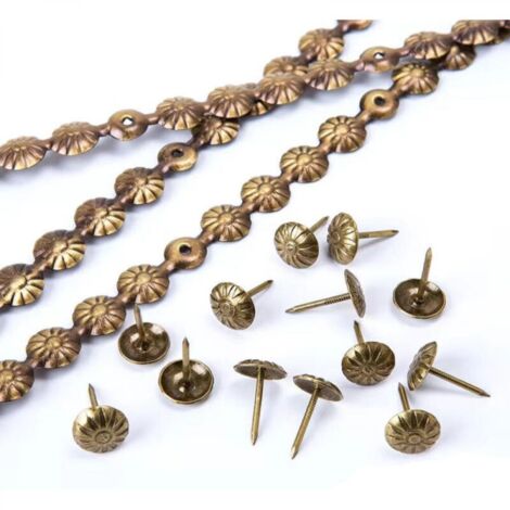 Bandes de clous décoratives plaquées fleur en bronze de 10 m pour canapés,Accessoires de meubles à faire soi-même (11 mm) (1/4)