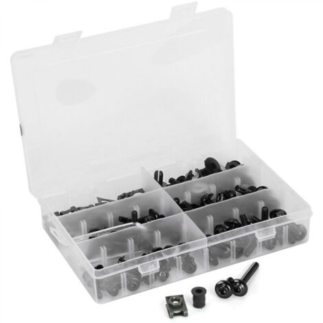 Kit de 173 boulons de carénage de moto, vis de carrosserie de pare-brise, écrous et quincaillerie pour moto, noir (1/5)