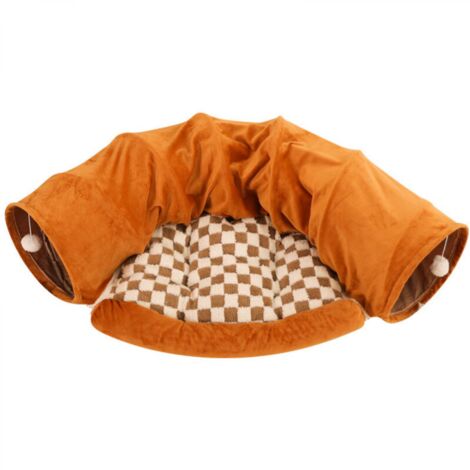 Tunnel pliable pour lapins, jouet avec tapis amovible, niche et cachette pour chats, chatons, lapins, cochons d'Inde et chatons (marron) (1/4)