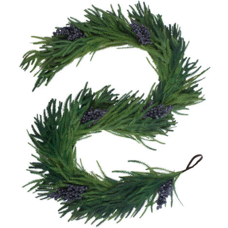 Jeffergarden Décoration de Noël en rotin, imitation rotin souple de pin et de cyprès, pin de Norfolk, plantes vertes, aiguilles de pin / 180 cm (forme de fruit) (1/5)