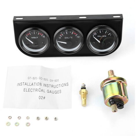 Jeffergarden Kit de trois manomètres, manomètre de pression d'huile professionnel en alliage d'aluminium ABS 3 en 1 pour voitures 12V (1/5)