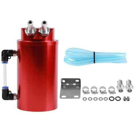 Jeffergarden Réservoir de récupération d'huile universel en aluminium pour voiture, rouge, rond, raccords 10 et 15 mm (1/5)
