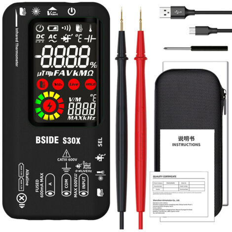 Jeffergarden Multimètre numérique BSIDE avec thermomètre infrarouge, 9999 RMS, Mesure tension, capacitance, température, Reconnaissance fil sous tension (1/5)