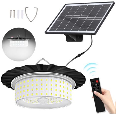 Jeffergarden Suspension solaire LED étanche avec 5 modes d'éclairage, détecteur de mouvement et minuterie, télécommande incluse pour intérieur, extérieur, jardin, terrasse ou camping. (1/5)