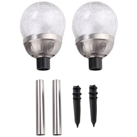 Jeffergarden La boule ronde de lampe de jardin à énergie solaire allume la lumière de piquet de LED, lumières de 2 pièces, pour la pelouse de cour d'allée d'allée (1/5)
