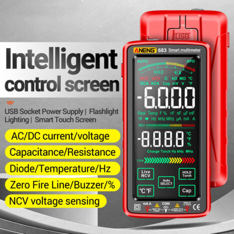 Jeffergarden Multimètre numérique manuel et automatique double mode tension courant résistance capacité température fréquence zéro ligne sous tension cycle de service mesure multifonction (rouge) (1/5)